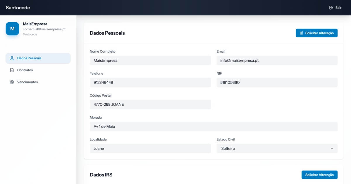 Portal do colaborador — edição de dados pessoais