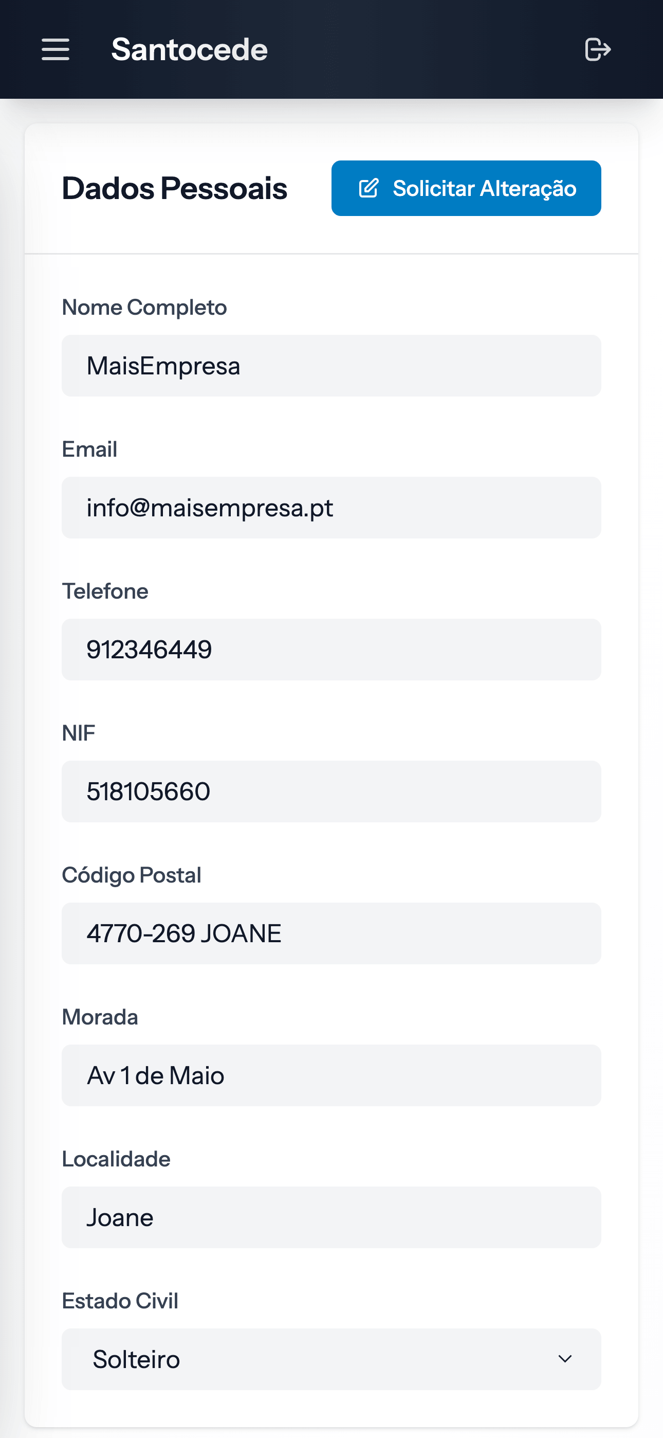 App do portal do colaborador — dados pessoais